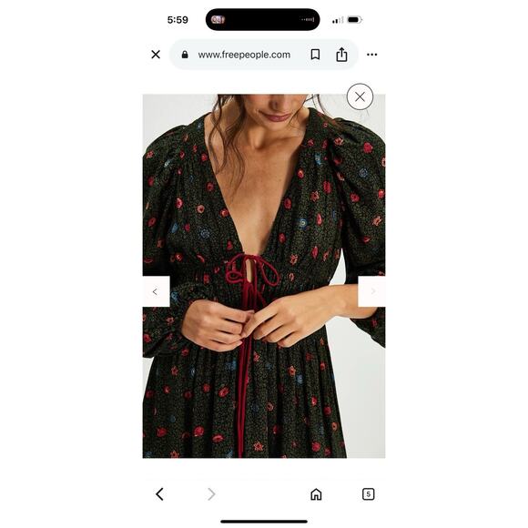 Free People Women's Tried and True Maxi Dress Green Black Floral Ruffle XS - Picture 11 of 11